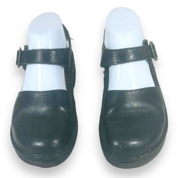 Walking Co Leather Ankle Strap Buckle Slip On Close Toe Flat Shoes Black Size 6 - Picture 4 of 9